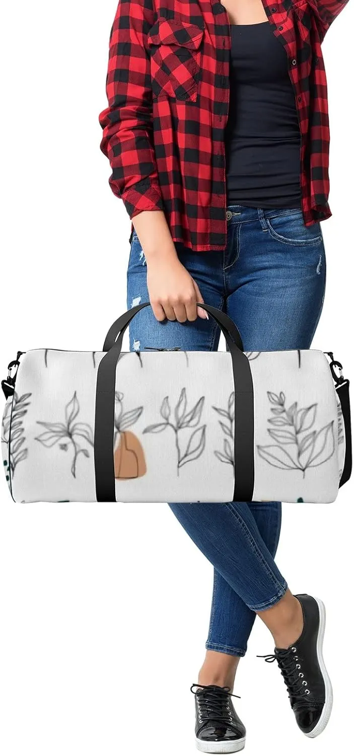 Sports Gym Bag for Women and Men Waterproof Abstract Line Art Floral Elements Doodle Shapes Duffel Bag Lightweight Carryon Traveling Boarding Gripsack