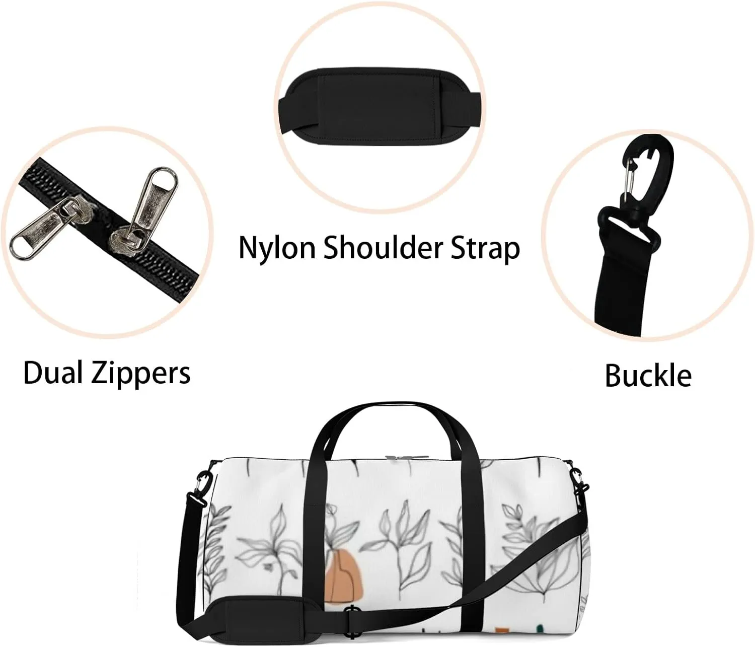 Sports Gym Bag for Women and Men Waterproof Abstract Line Art Floral Elements Doodle Shapes Duffel Bag Lightweight Carryon Traveling Boarding Gripsack