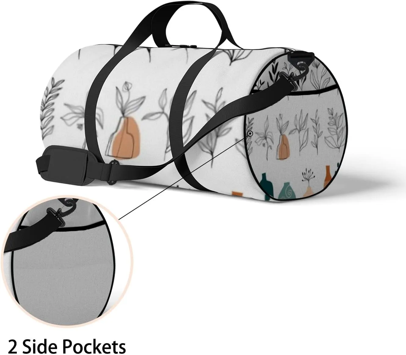 Sports Gym Bag for Women and Men Waterproof Abstract Line Art Floral Elements Doodle Shapes Duffel Bag Lightweight Carryon Traveling Boarding Gripsack