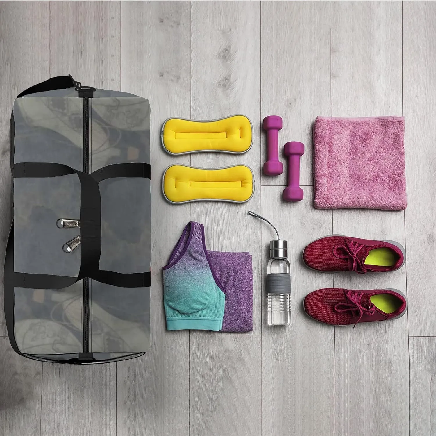Sports Gym Bag for Women and Men Waterproof Air Balloons Painted Dark Blue Duffel Bag Lightweight Carryon Traveling Boarding Gripsack