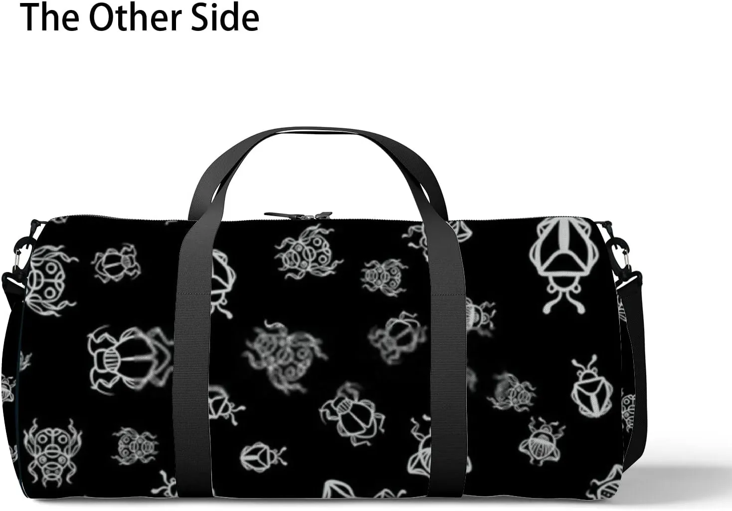 Sports Gym Bag for Women and Men Waterproof Black Pattern Duffel Bag Lightweight Carryon Traveling Boarding Gripsack