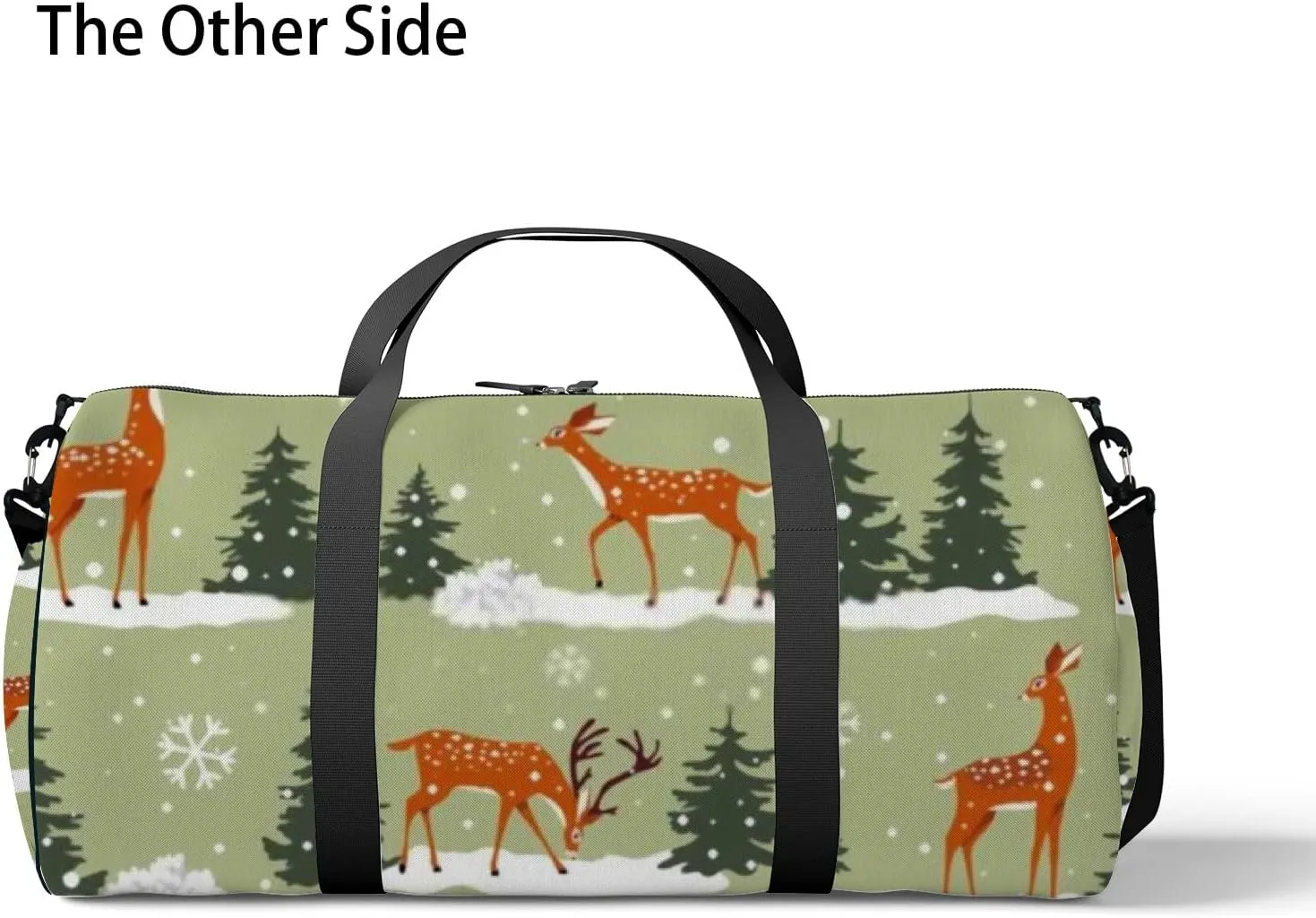 Sports Gym Bag for Women and Men Waterproof Cartoon Deers Christmas New Year Green Duffel Bag Lightweight Carryon Traveling Boarding Gripsack