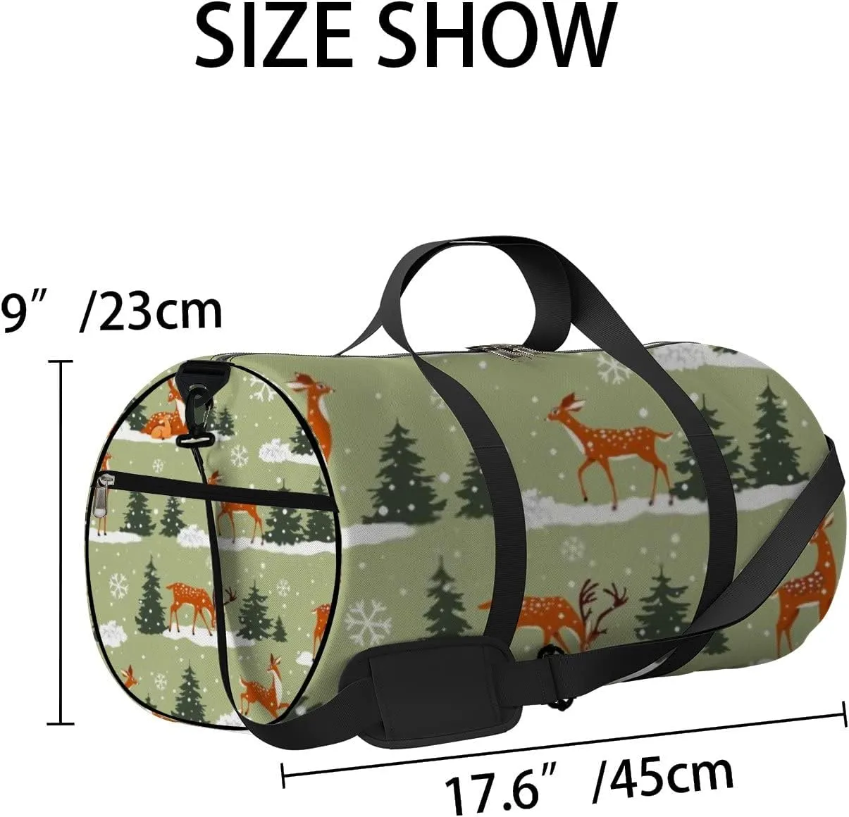 Sports Gym Bag for Women and Men Waterproof Cartoon Deers Christmas New Year Green Duffel Bag Lightweight Carryon Traveling Boarding Gripsack
