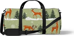 Sports Gym Bag for Women and Men Waterproof Cartoon Deers Christmas New Year Green Duffel Bag Lightweight Carryon Traveling Boarding Gripsack