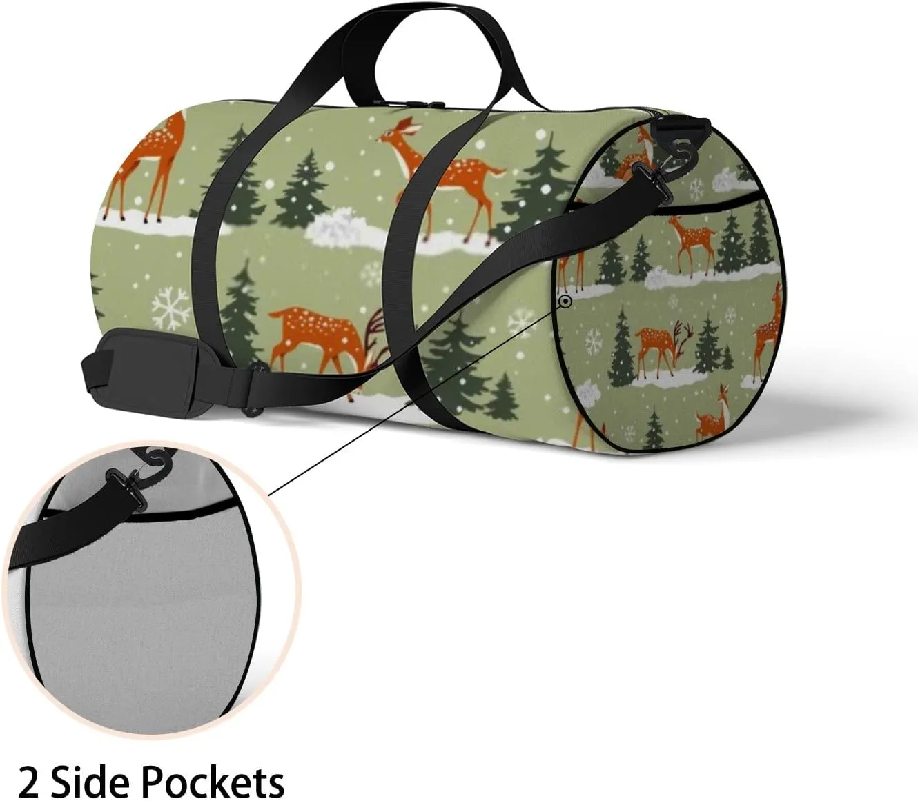 Sports Gym Bag for Women and Men Waterproof Cartoon Deers Christmas New Year Green Duffel Bag Lightweight Carryon Traveling Boarding Gripsack