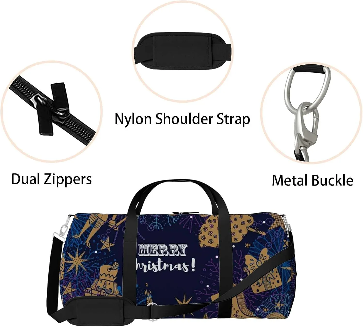 Sports Gym Bag for Women and Men Waterproof Cute Christmas Duffel Bag Lightweight Carryon Traveling Boarding Gripsack