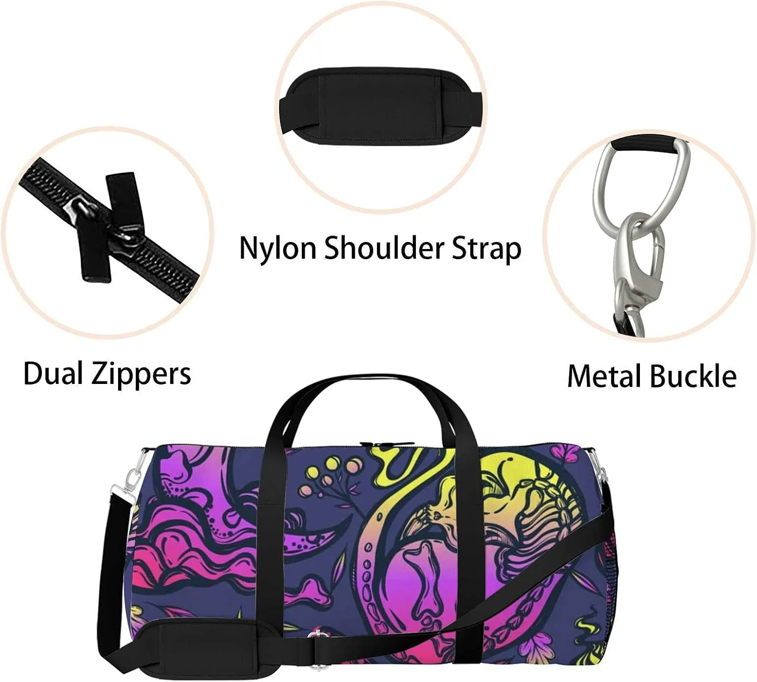 Sports Gym Bag for Women and Men Waterproof Halloween Composition Cat Duffel Bag Lightweight Carryon Traveling Boarding Gripsack