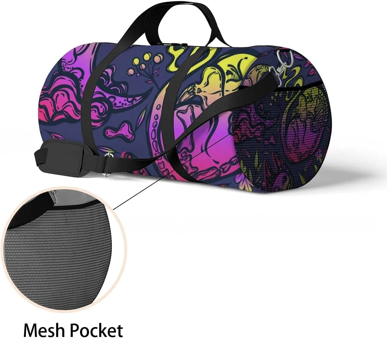 Sports Gym Bag for Women and Men Waterproof Halloween Composition Cat Duffel Bag Lightweight Carryon Traveling Boarding Gripsack