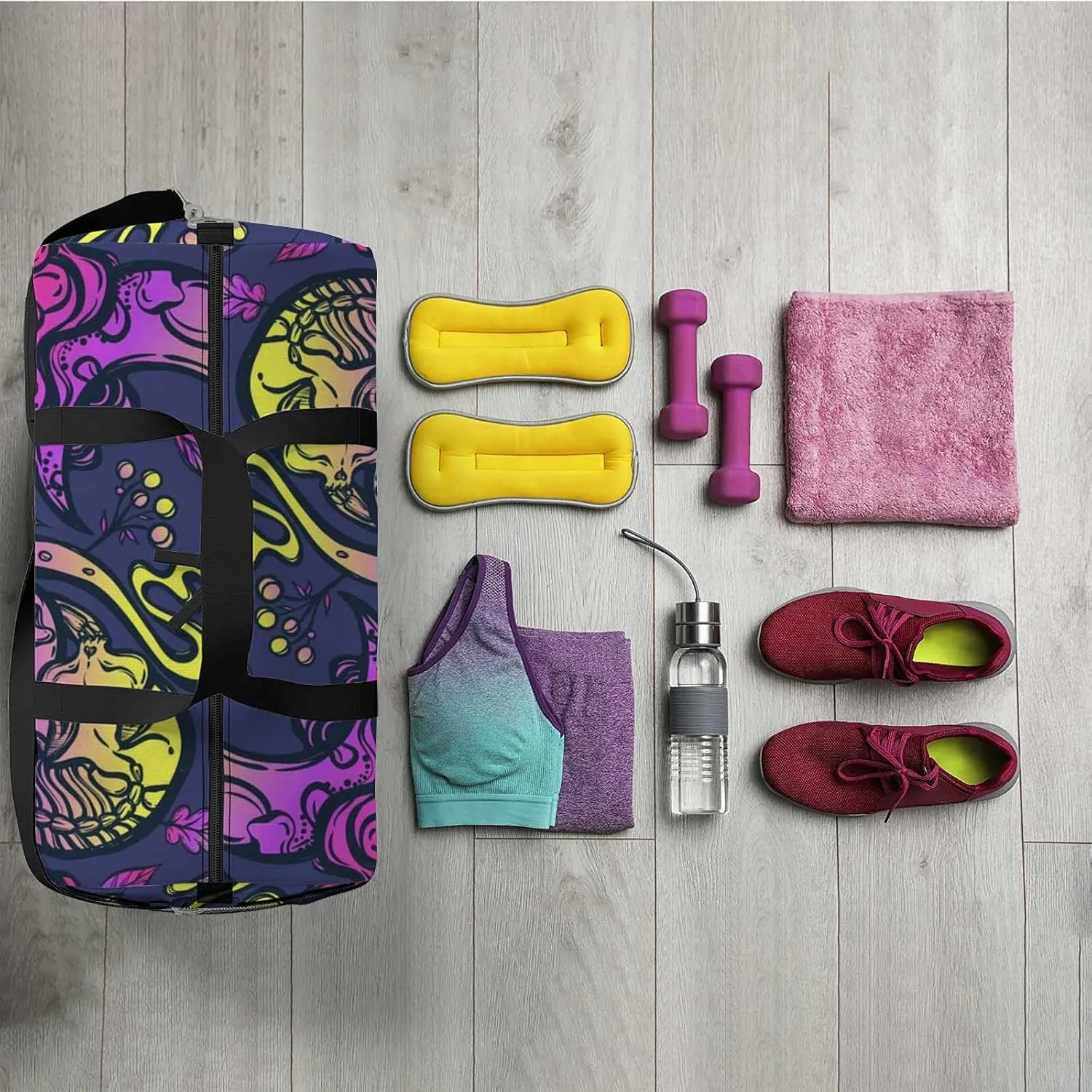 Sports Gym Bag for Women and Men Waterproof Halloween Composition Cat Duffel Bag Lightweight Carryon Traveling Boarding Gripsack