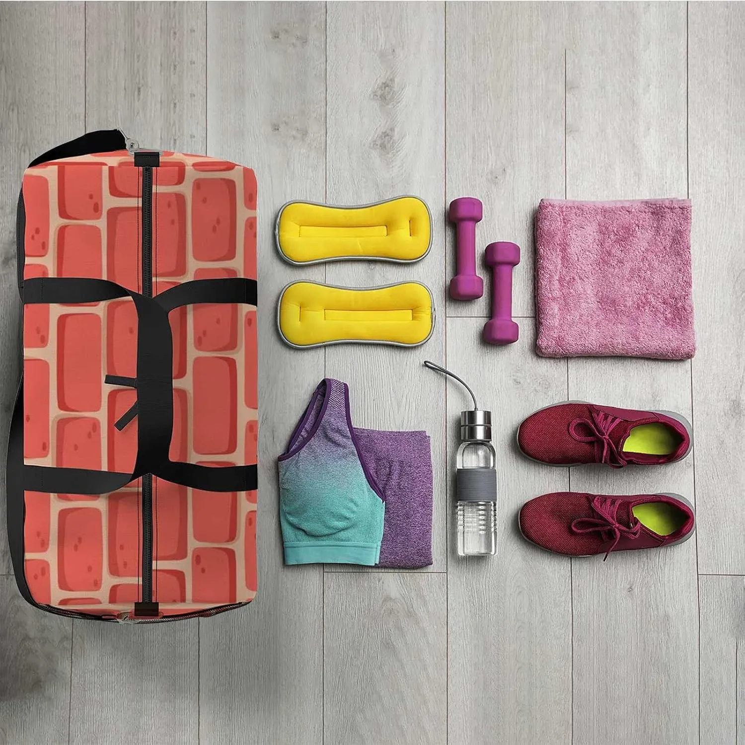 Sports Gym Bag for Women and Men Waterproof Pattern Cartoon Wall Coral Duffel Bag Lightweight Carryon Traveling Boarding Gripsack