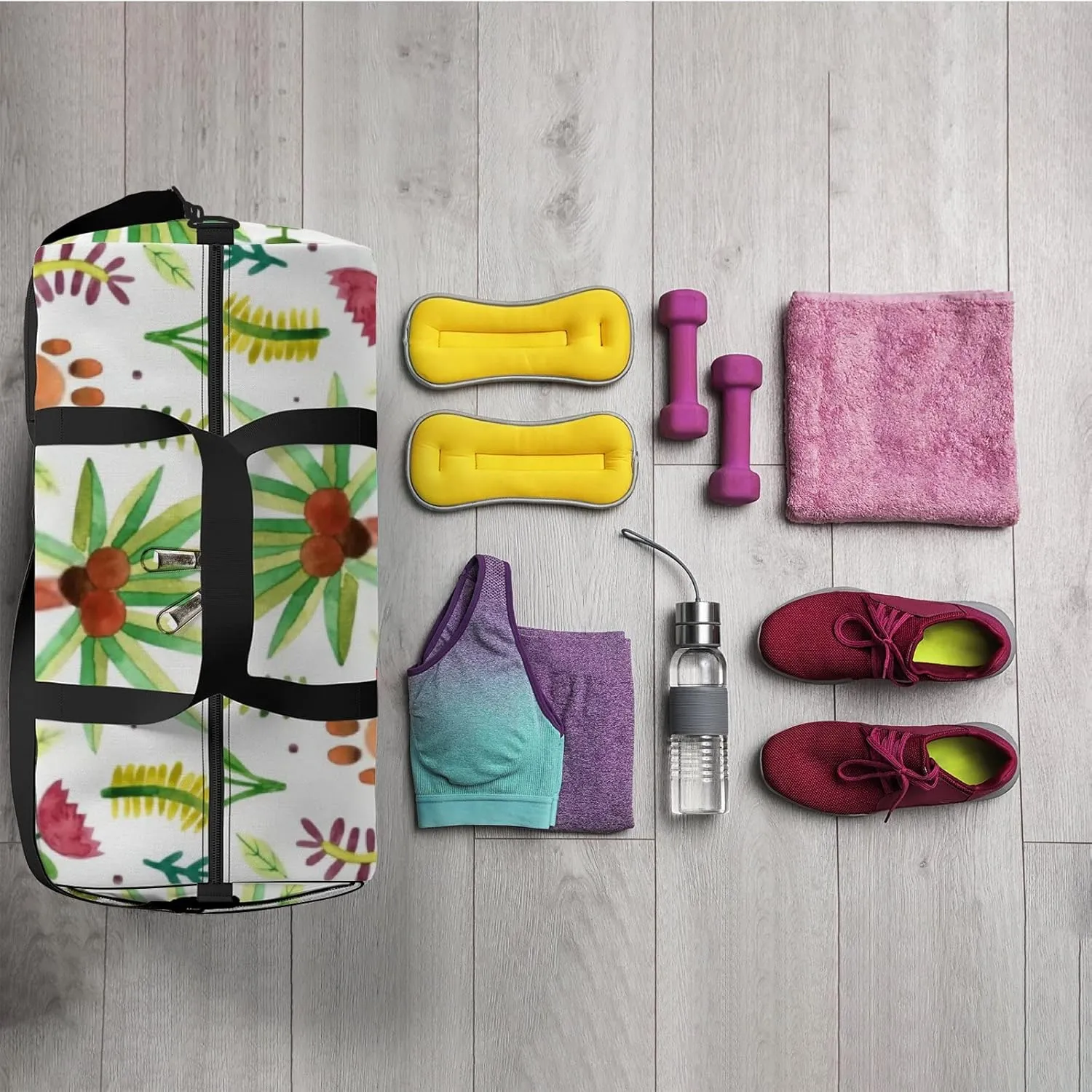 Sports Gym Bag for Women and Men Waterproof Rainforest Jungles Tropical Tree Duffel Bag Lightweight Carryon Traveling Boarding Gripsack