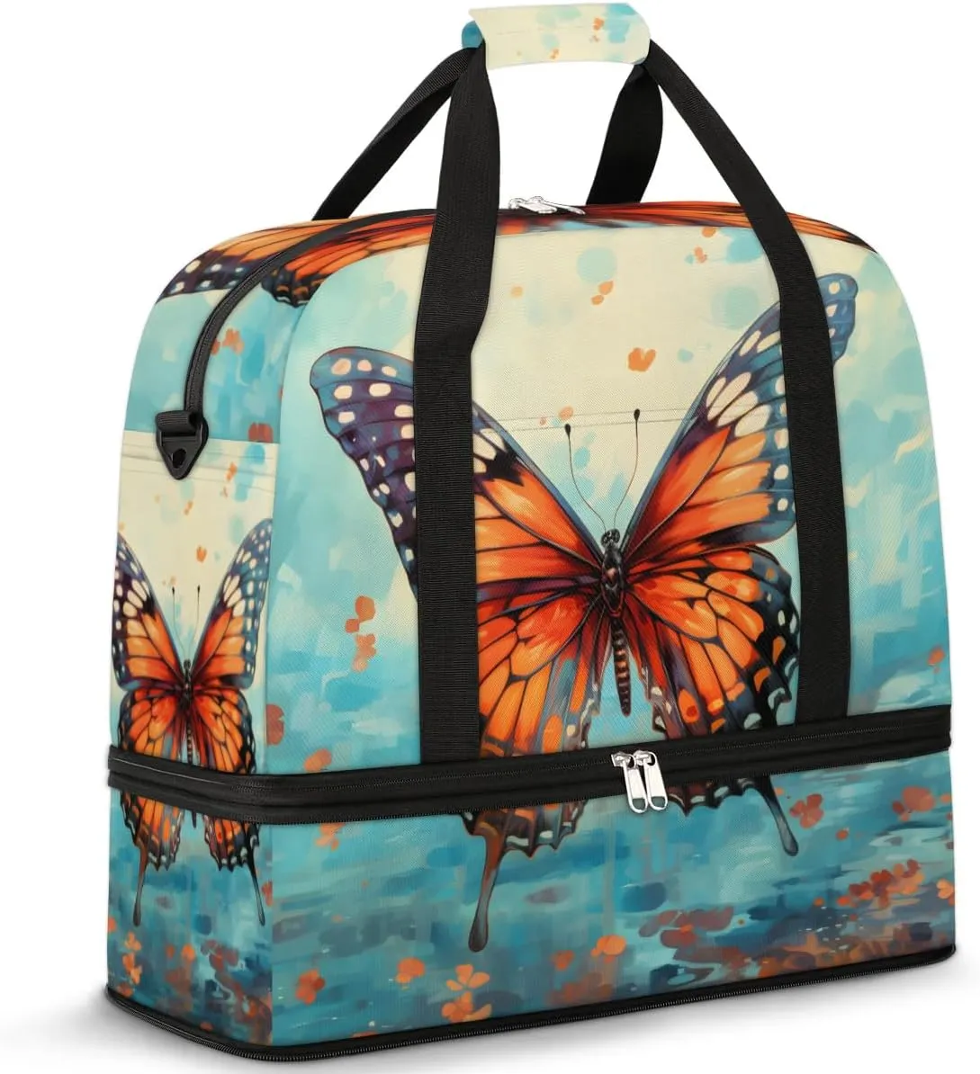 Sports Gym Bag with Wet Pocket & Shoe Compartment Personal Item Travel Bag Tote Bag for Men Women Realistic Butterfly Duffle Bag for Travel Sports Fitness & Workout