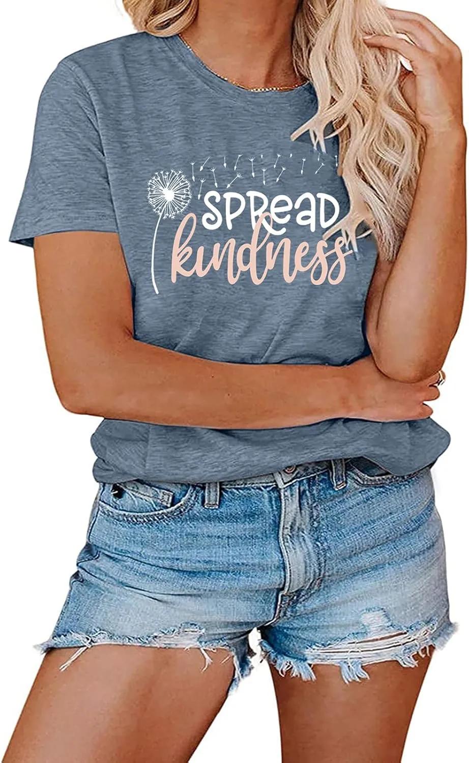 Spread Kindness T Shirt for Women Summer Dandelion Graphic Tees Casual Funny Sayings Letter Printed Cute Shirts Tops