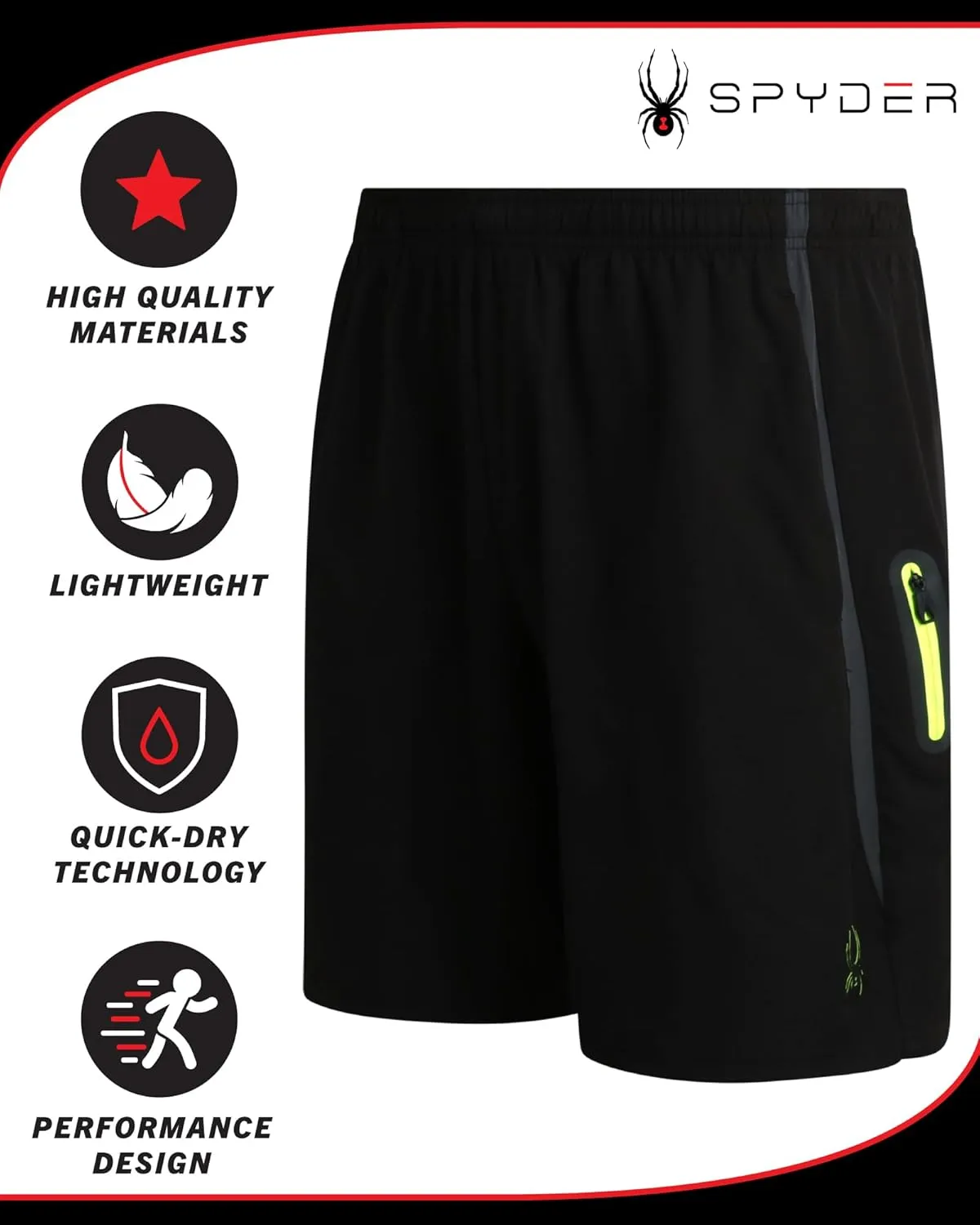 Spyder Men's Active Shorts - Athletic Performance Gym Shorts with Mesh Liner - 8" Inseam Running Shorts, Zip Pockets (S-XL)