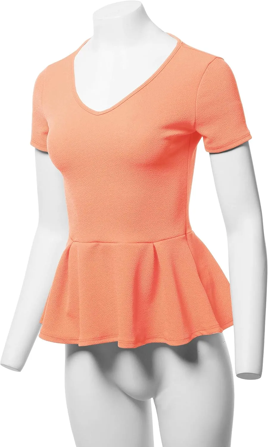 SSOULM Women's Classic Stretchy Short Sleeve Flare Peplum Blouse Top with Plus Size
