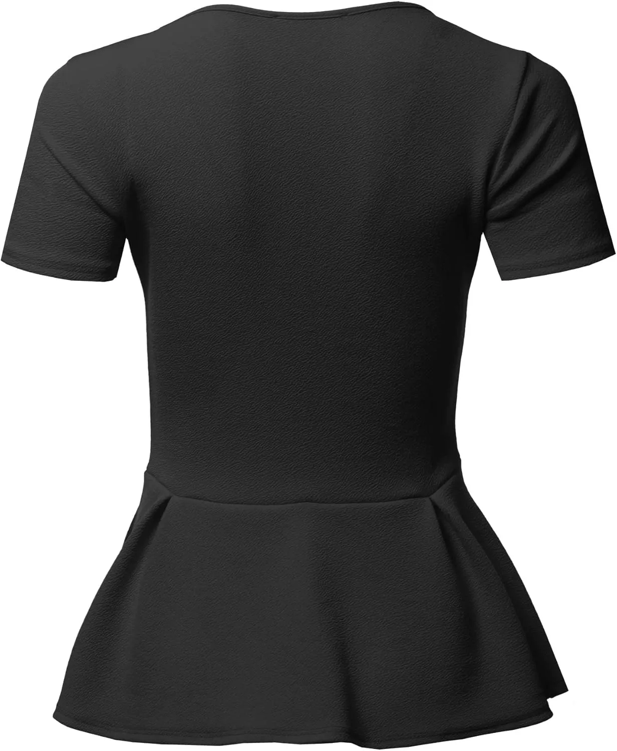 SSOULM Women's Classic Stretchy Short Sleeve Flare Peplum Blouse Top with Plus Size