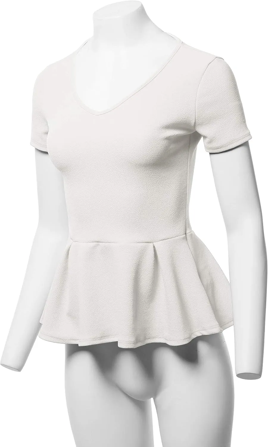 SSOULM Women's Classic Stretchy Short Sleeve Flare Peplum Blouse Top with Plus Size