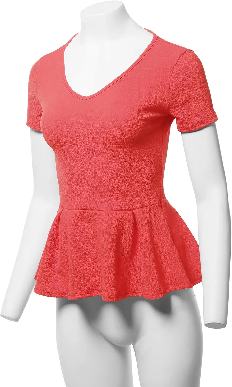 SSOULM Women's Classic Stretchy Short Sleeve Flare Peplum Blouse Top with Plus Size