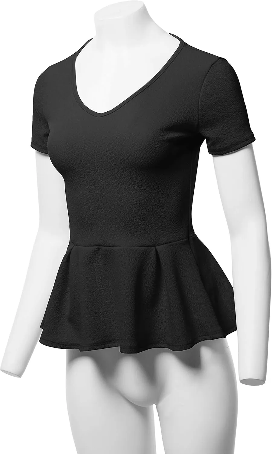 SSOULM Women's Classic Stretchy Short Sleeve Flare Peplum Blouse Top with Plus Size