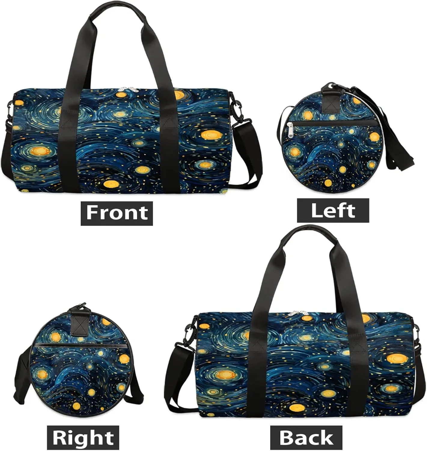 Starry Night Sky Van Gogh Sports Gym Bag for Men Women Lightweight Travel Duffle Bag with Shoulder Strap Waterproof Carry On Weekender Overnight Bag for Travel Sports Gym