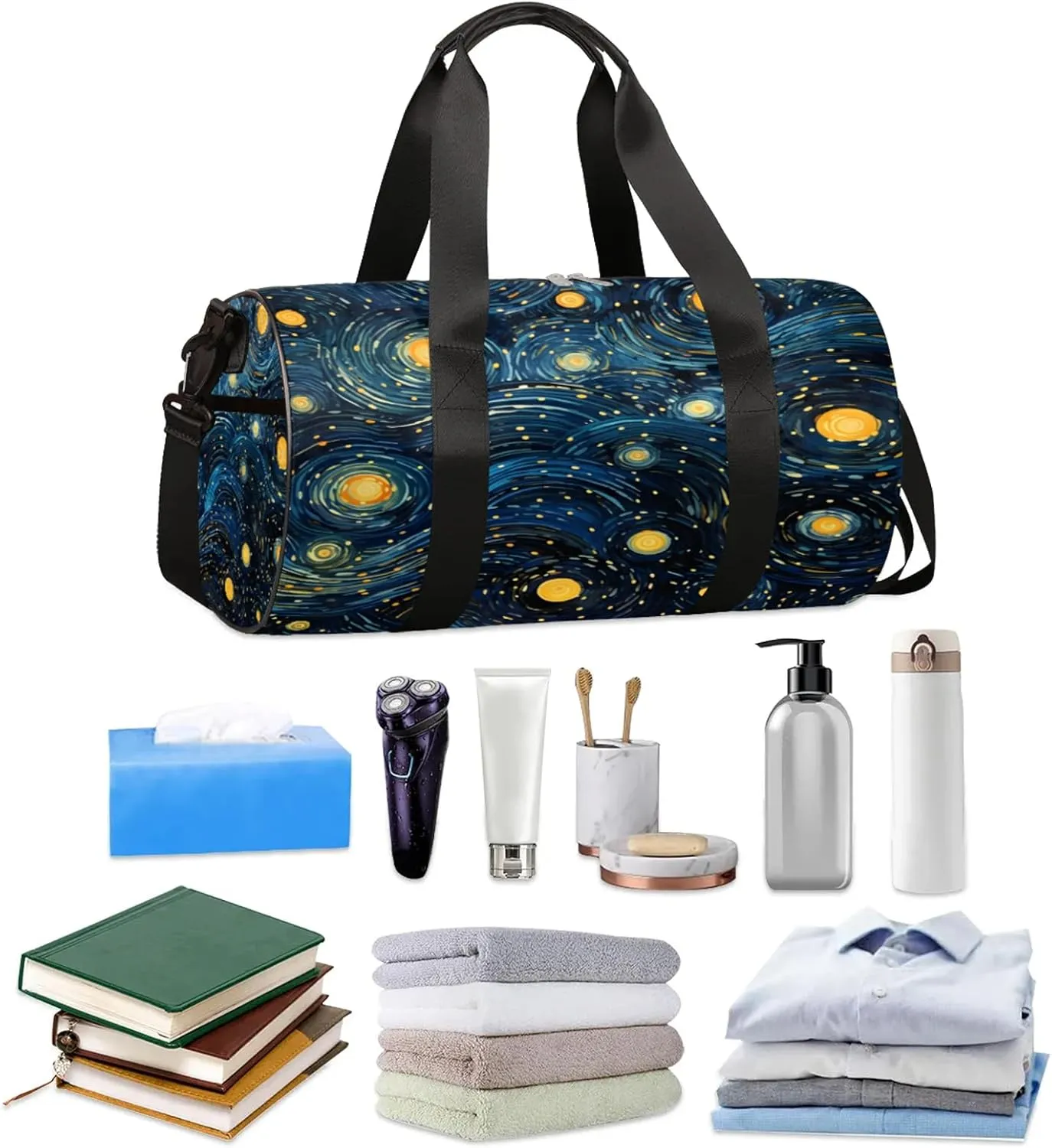 Starry Night Sky Van Gogh Sports Gym Bag for Men Women Lightweight Travel Duffle Bag with Shoulder Strap Waterproof Carry On Weekender Overnight Bag for Travel Sports Gym