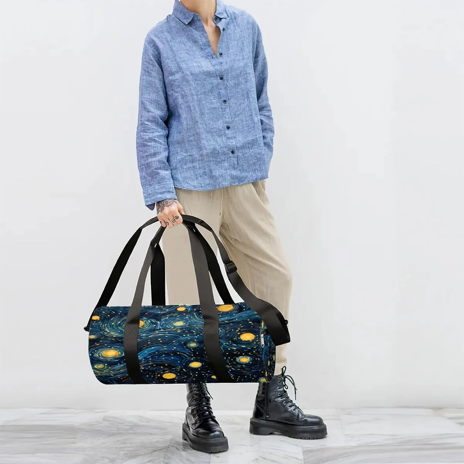 Starry Night Sky Van Gogh Sports Gym Bag for Men Women Lightweight Travel Duffle Bag with Shoulder Strap Waterproof Carry On Weekender Overnight Bag for Travel Sports Gym