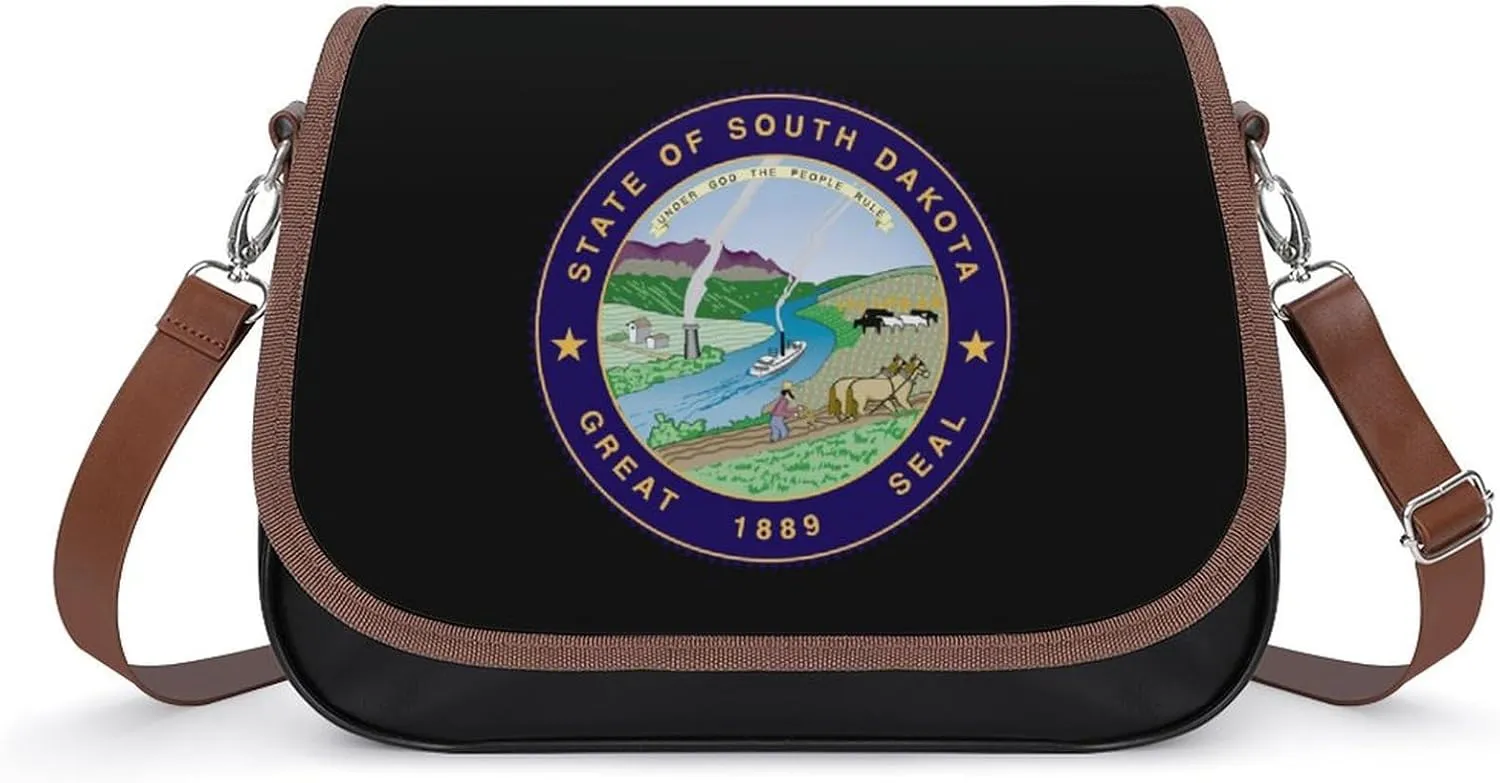 State Seal of South Dakota Funny Women's Crossbody Bags Novelty Leather Purse Handbag Shoulder Bag
