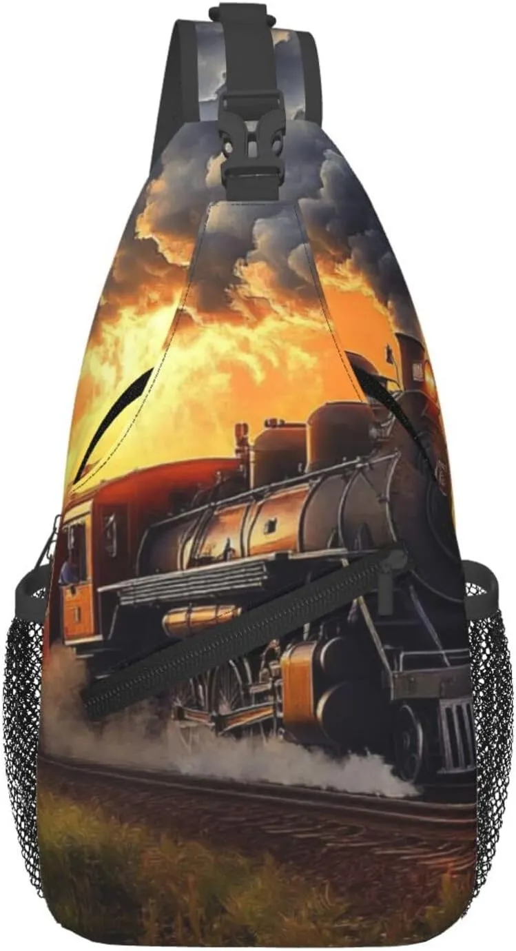 Steam Locomotive Train Pattern Sling Bag Cross Body Bag Shoulder Bag Fanny Pack Travel Hiking Daypack For Women Men