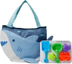 Stephen Joseph, Beach Tote with Sand Toys - Toddler and Baby Beach Toys, Travel Friendly Beach Set, 6 Piece Beach Play Set, Beach Bag with Sand Toys for Toddlers and Kids, Shark Medium