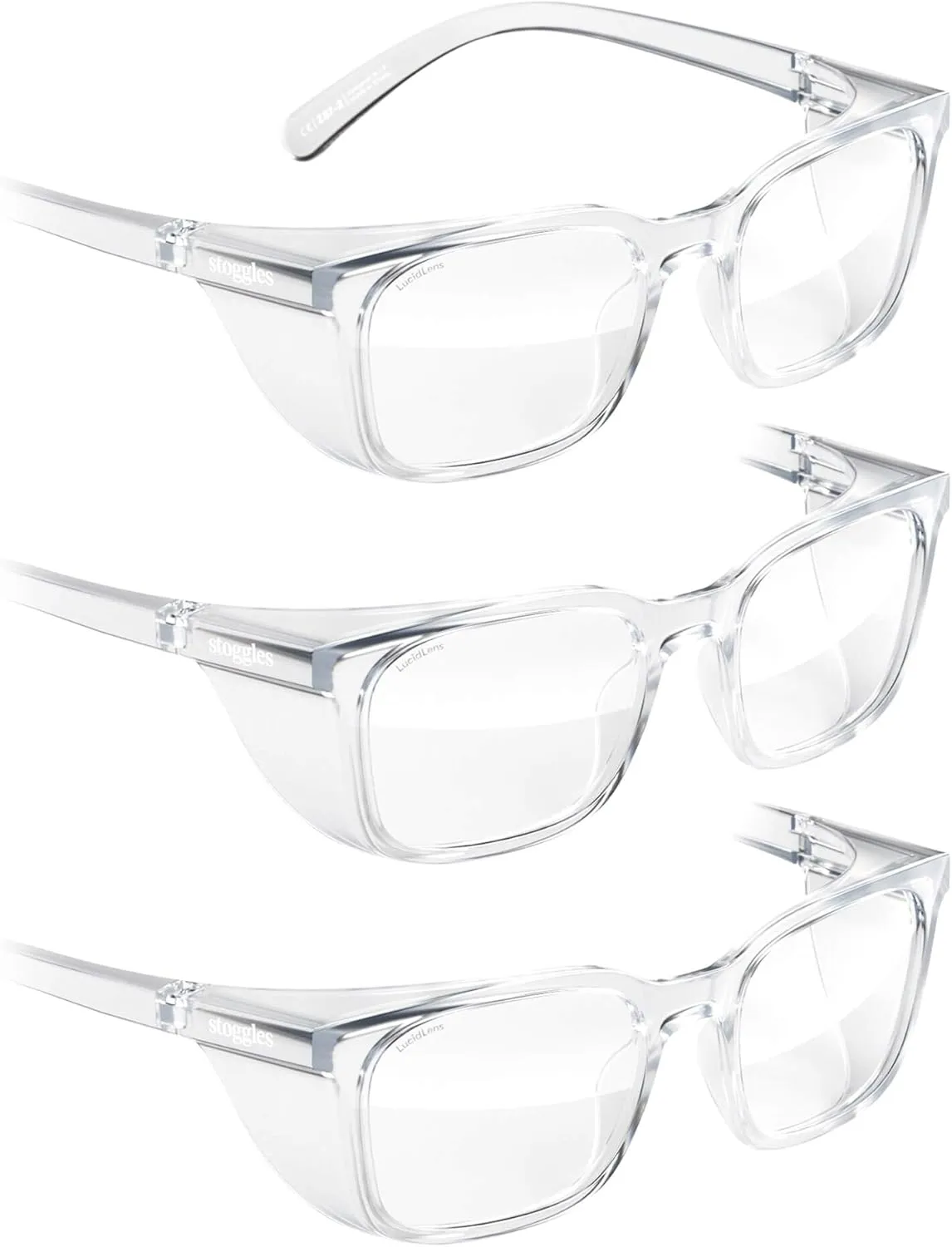 Stoggles Rectangle Z87.1 Certified Safety Glasses, Blue-Light, UV Blocking Lens, Top & Side Shield, Anti-Fog, Stylish Eyewear