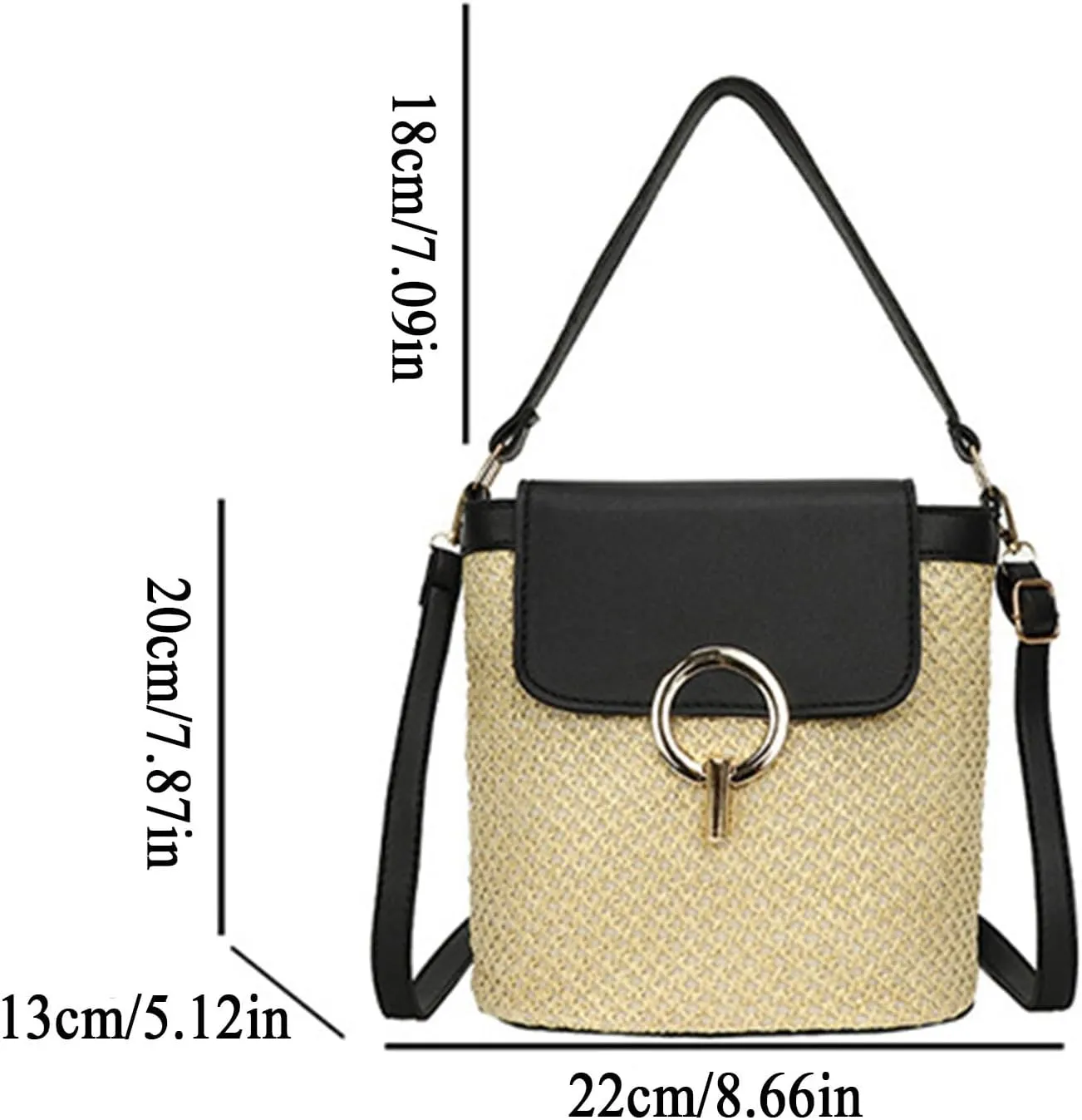 Straw Weave Women Ladies Bucket Handbags Summer Beach Shoulder Bags Canvas Denim Messenger Bag (D, One Size)