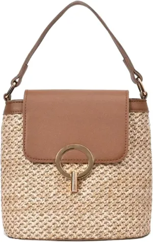 Straw Weave Women Ladies Bucket Handbags Summer Beach Shoulder Bags Canvas Denim Messenger Bag (D, One Size)