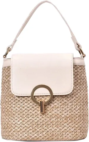Straw Weave Women Ladies Bucket Handbags Summer Beach Shoulder Bags Messenger Bag Backpack Leather (B, One Size)