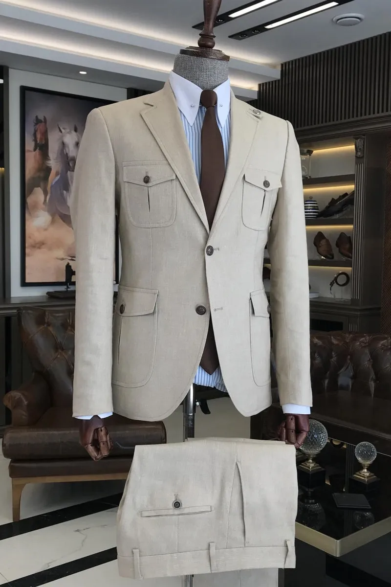 Stylish Beige Simple Business Suits For Men