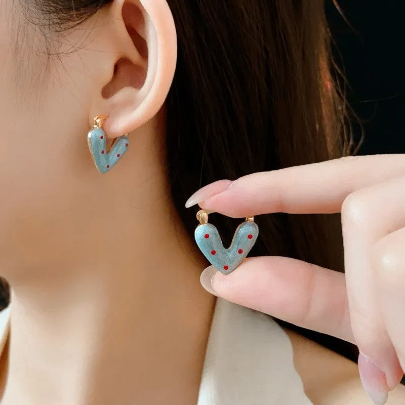 Stylish Polka Dot Heart Earrings