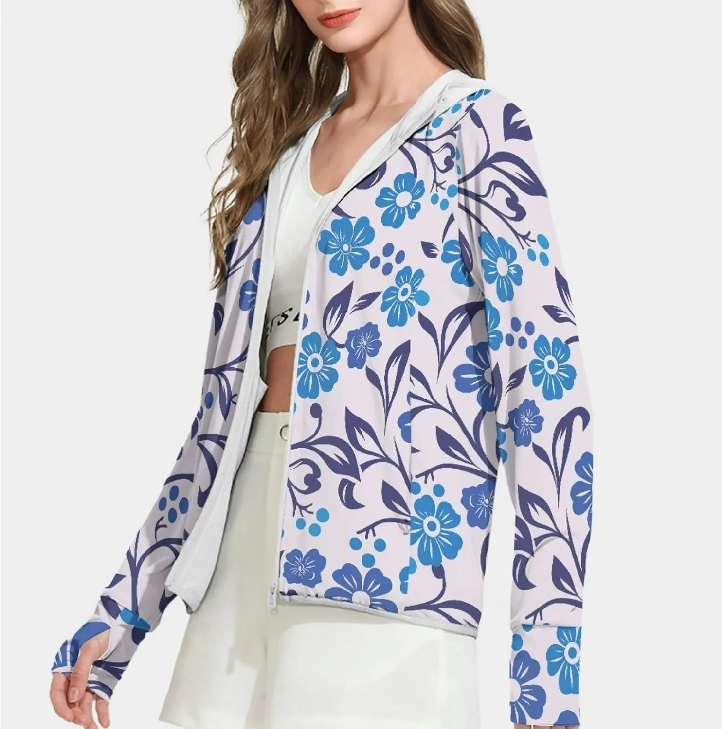 Summer Long Sleeves Sun Shirt,Women UPF 50  Sunshirt with Hooded
