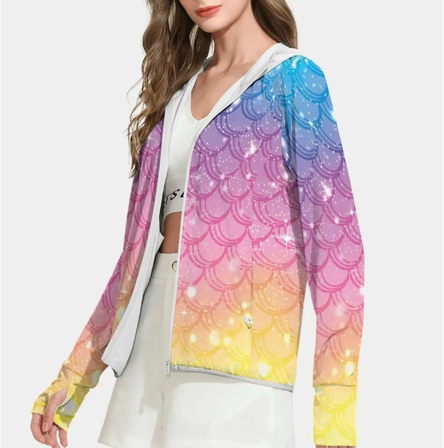 Summer Long Sleeves Sun Shirt,Women UPF 50  Sunshirt with Hooded