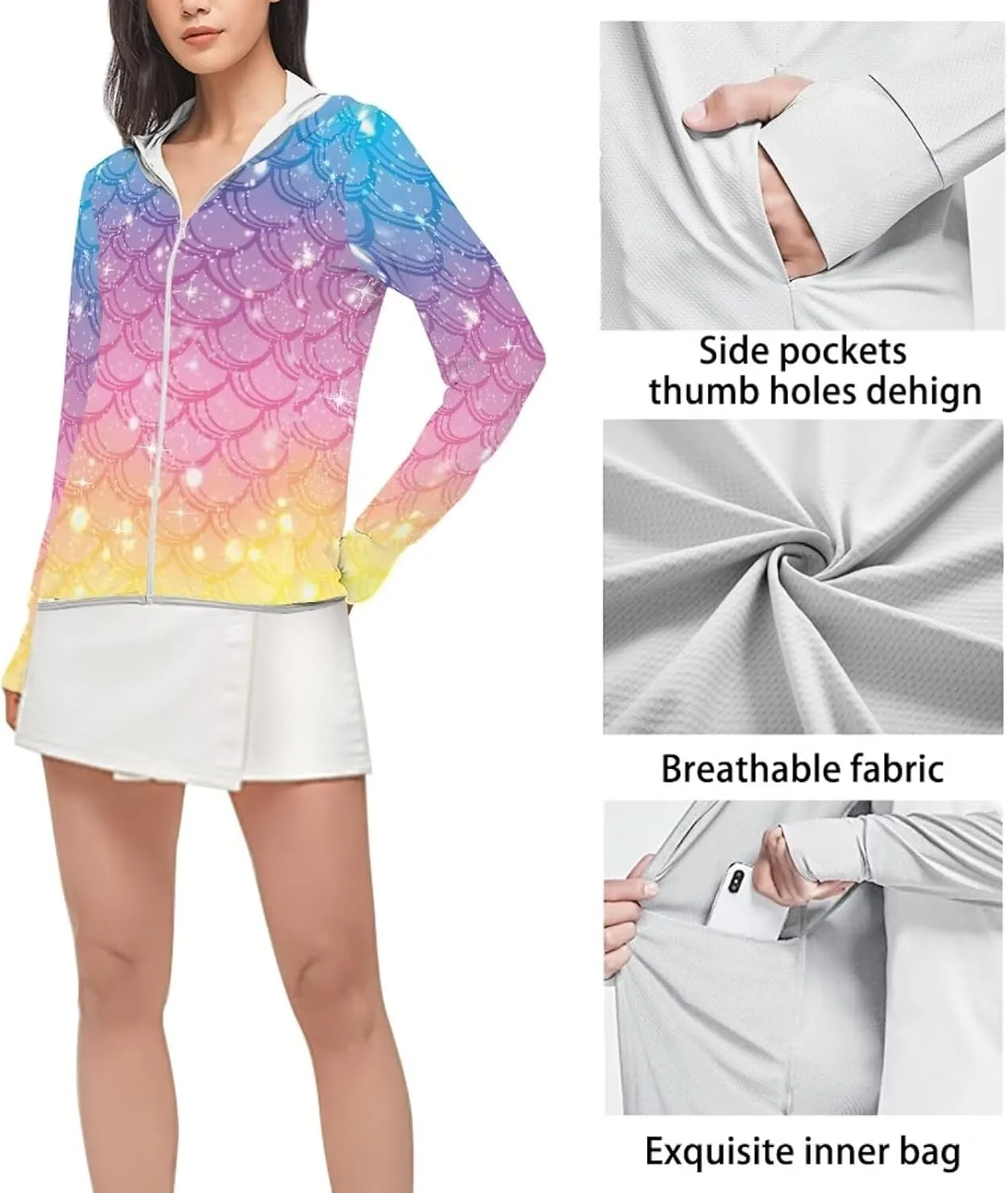 Summer Long Sleeves Sun Shirt,Women UPF 50  Sunshirt with Hooded