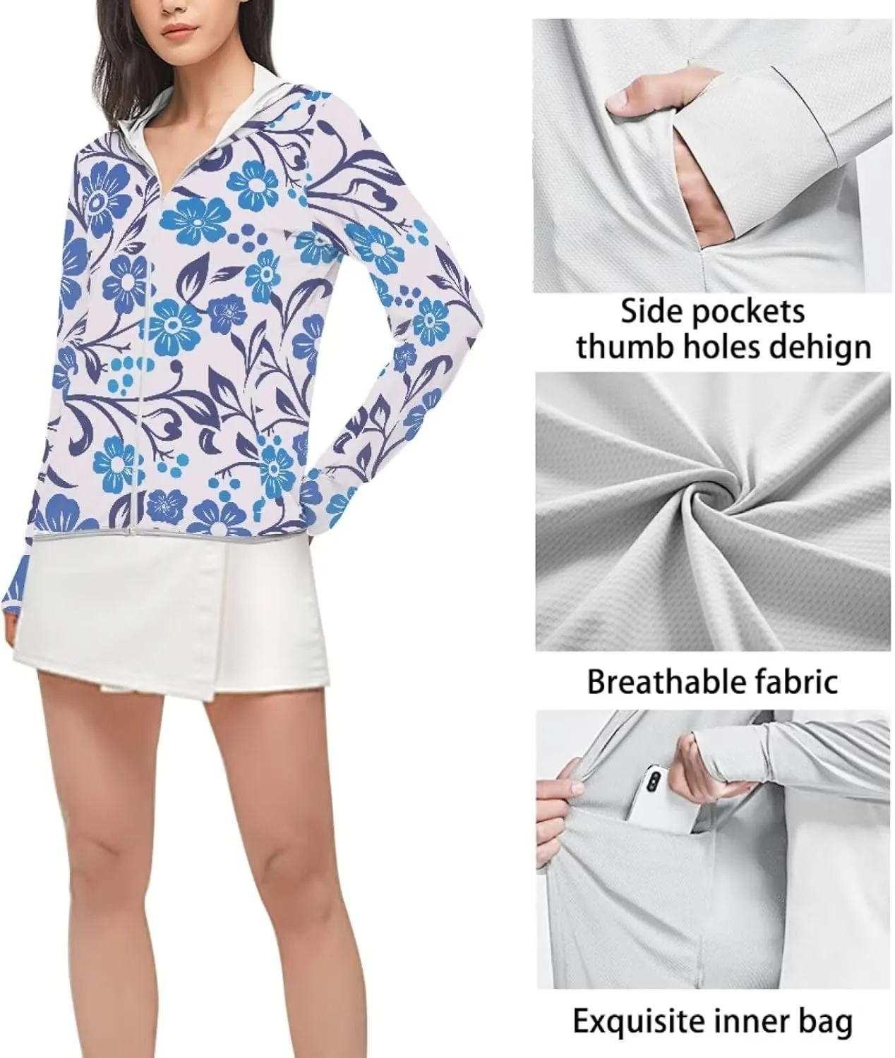 Summer Long Sleeves Sun Shirt,Women UPF 50  Sunshirt with Hooded
