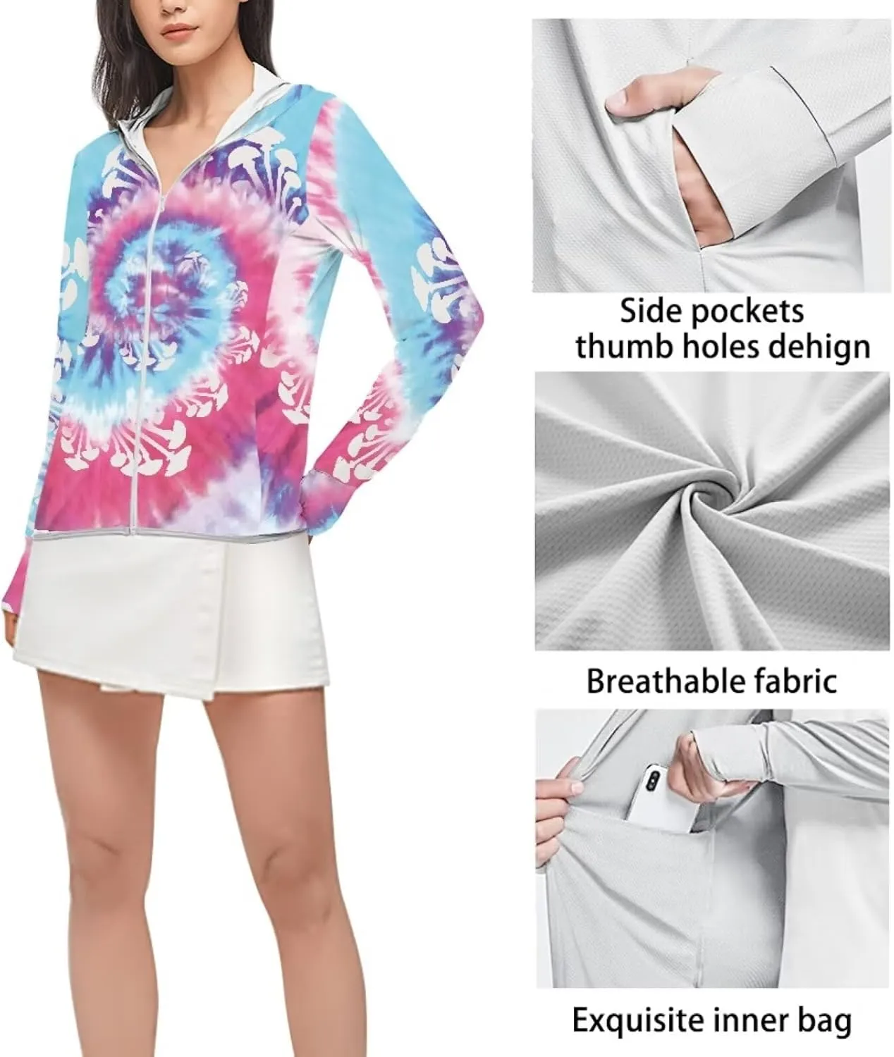 Summer Long Sleeves Sun Shirt,Women UPF 50  Sunshirt with Hooded