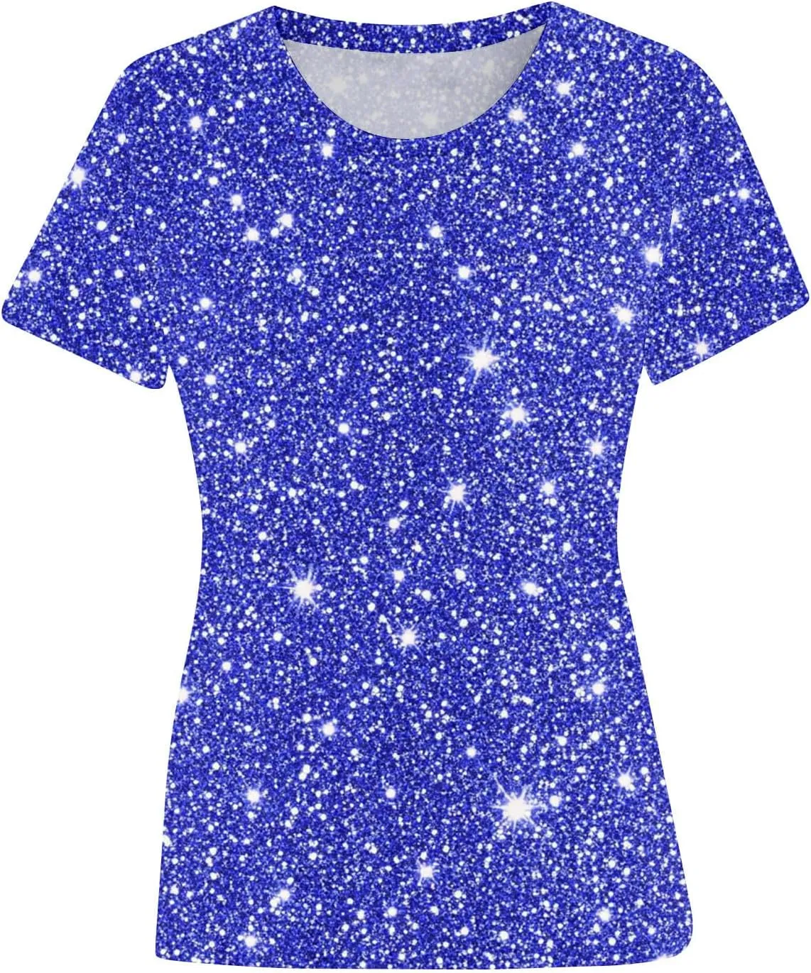 Summer Tshirts for Women Sequin Printed Tops Crew Neck Short Sleeve Sparkle Blouses Party Glitter Top Shimmer Tees