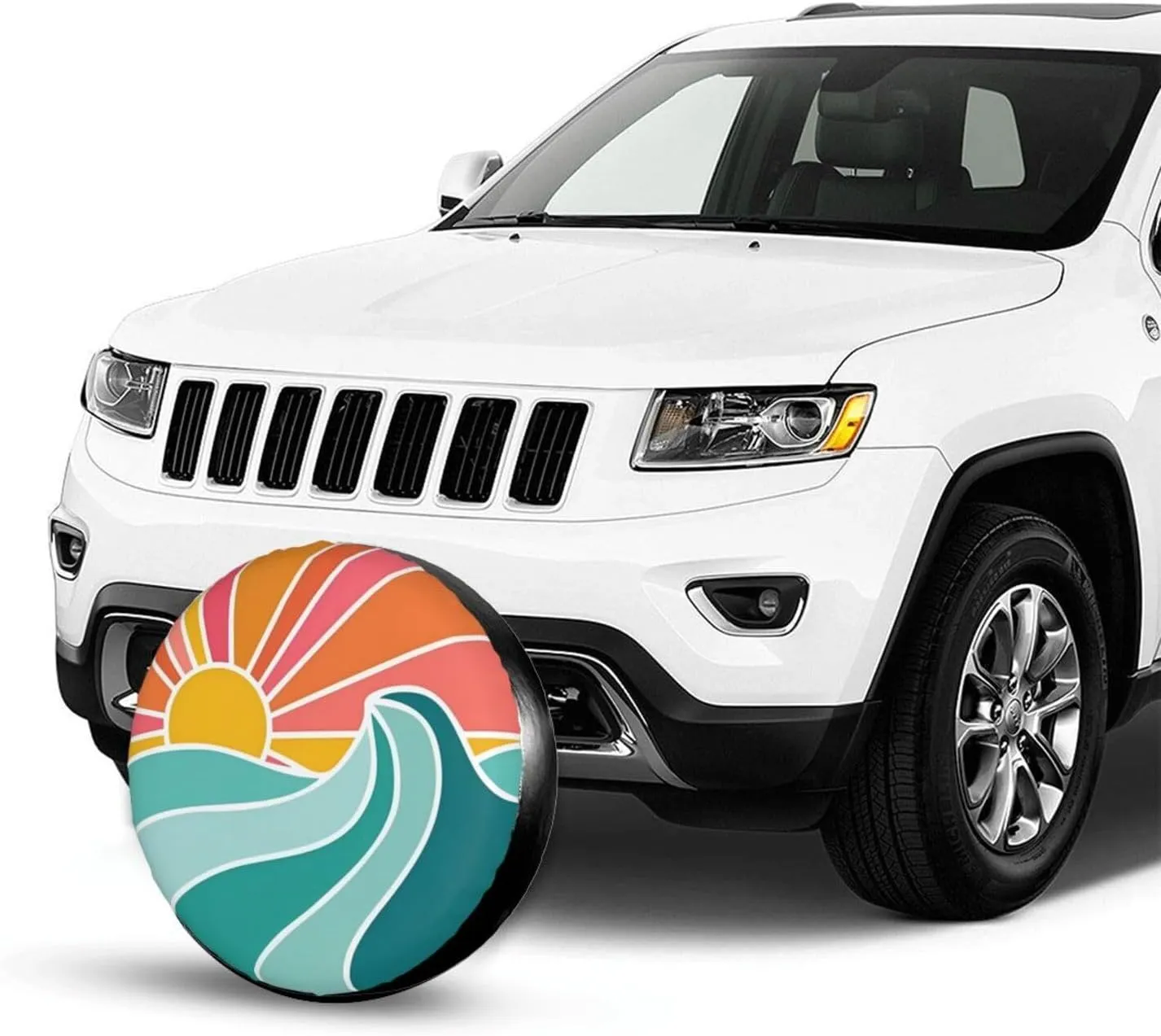 Sunburst Wave Spare Tire Cover Tropical Beach Wheel Tire Covers Waterproof Wheel Tire Protector Weatherproof Tyre Covers Universal for Trailer RV SUV Travel Truck Car Camping Vehicle 17 Inch