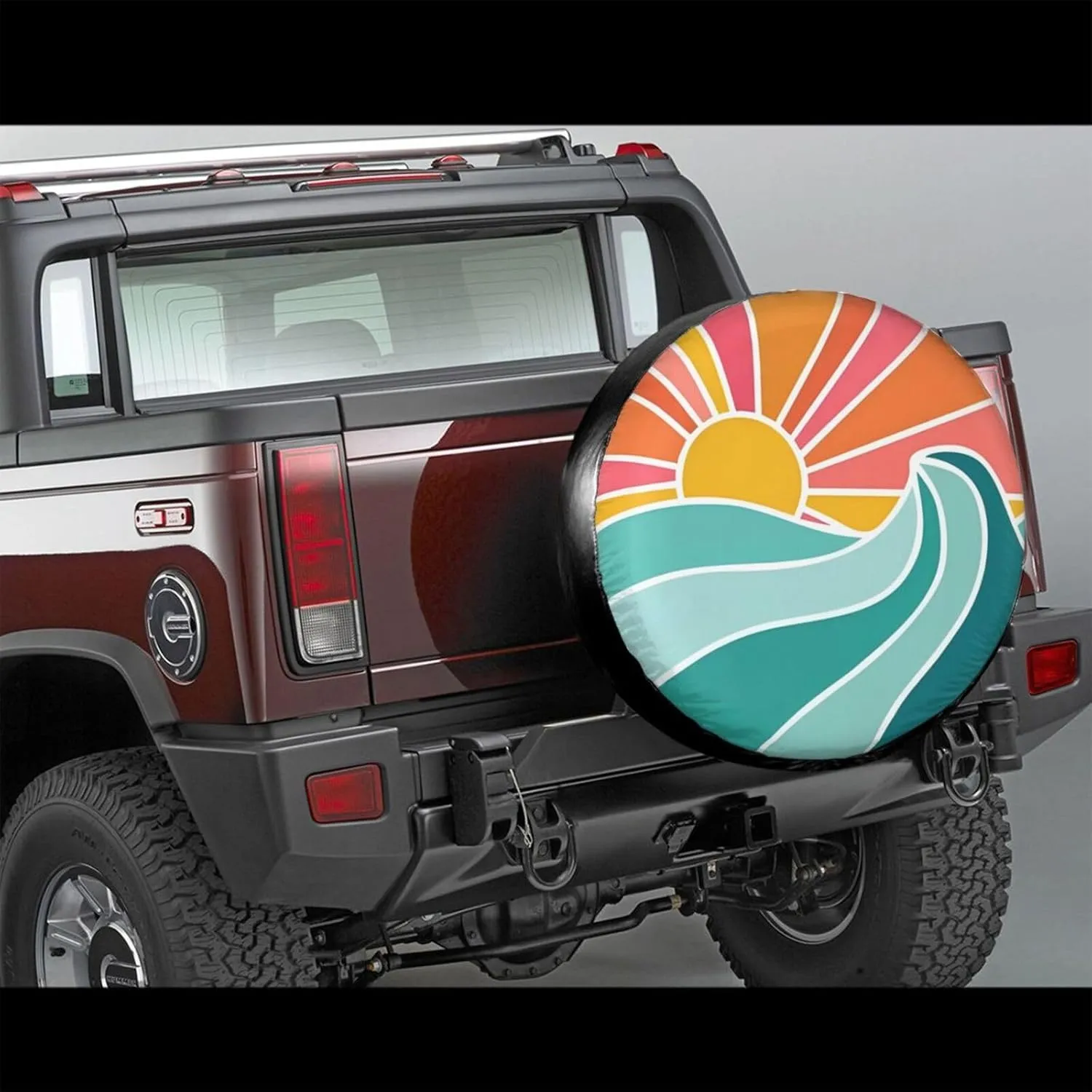 Sunburst Wave Spare Tire Cover Tropical Beach Wheel Tire Covers Waterproof Wheel Tire Protector Weatherproof Tyre Covers Universal for Trailer RV SUV Travel Truck Car Camping Vehicle 17 Inch