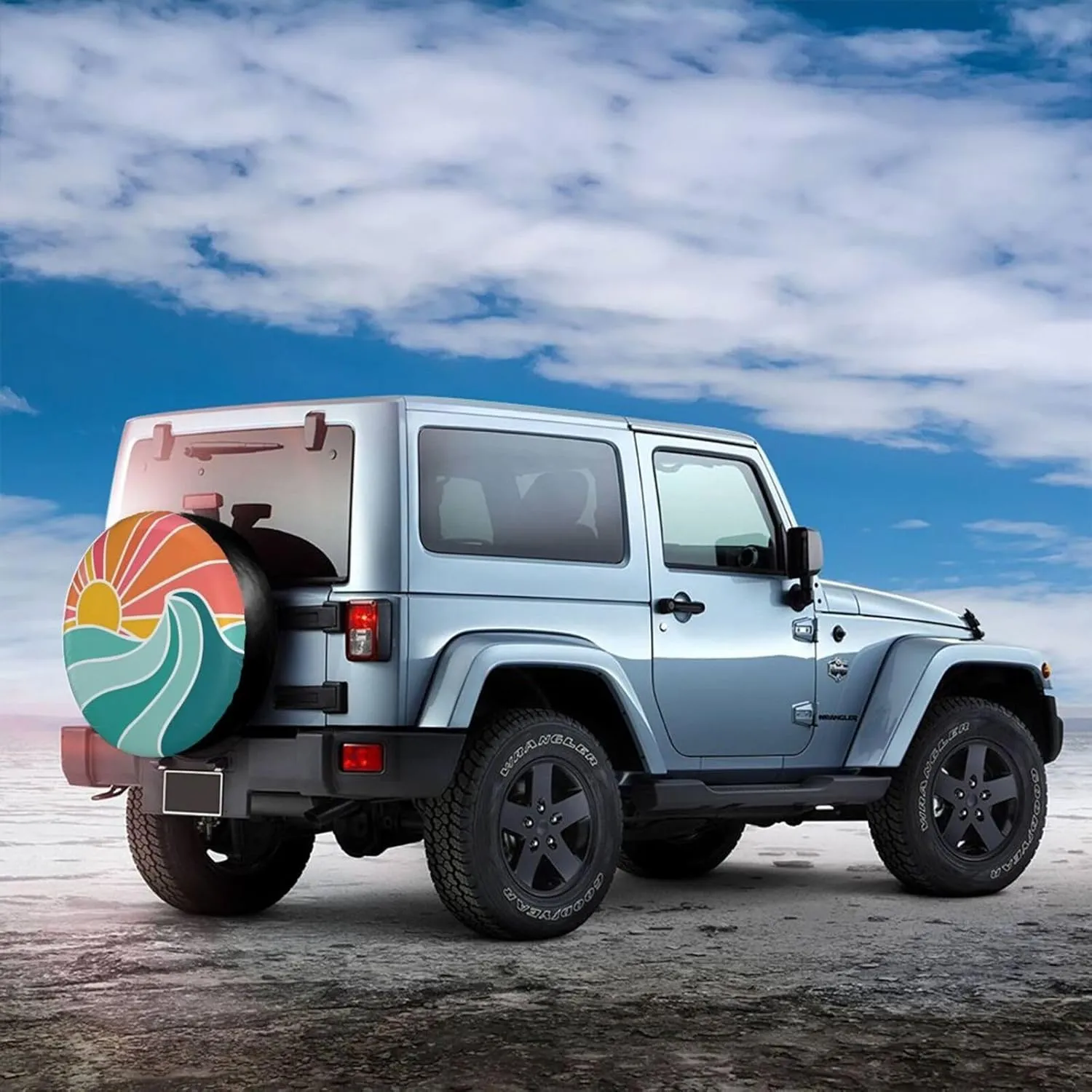 Sunburst Wave Spare Tire Cover Tropical Beach Wheel Tire Covers Waterproof Wheel Tire Protector Weatherproof Tyre Covers Universal for Trailer RV SUV Travel Truck Car Camping Vehicle 17 Inch