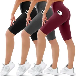 SUNCLOVE 3 Pack Biker Shorts for Women Tummy Control Workout Yoga Gym Running Shorts with Pockets