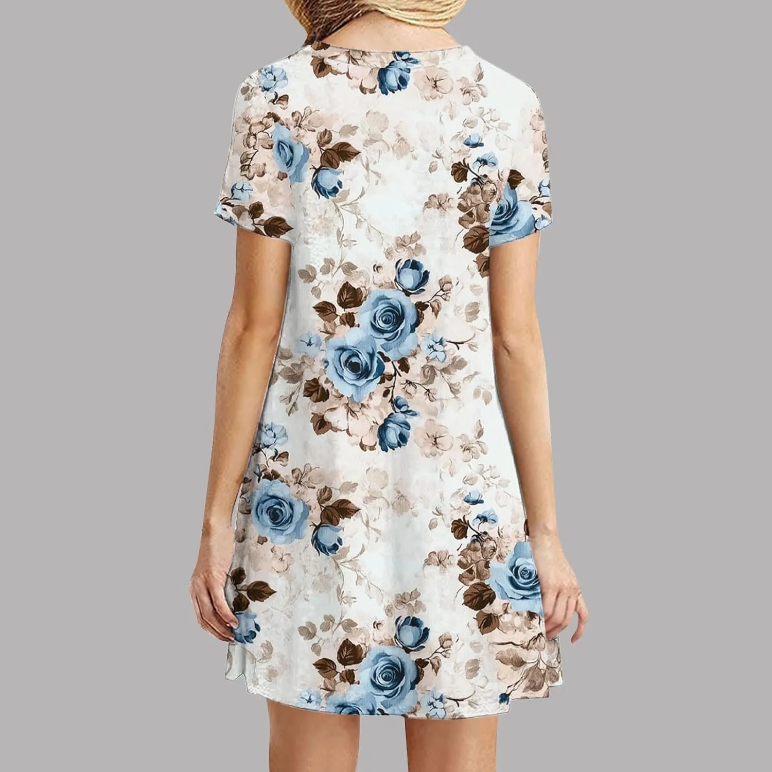 Sundresses for Women 2025 Summer Crewneck Short Sleeve Midi Dresses Casual Vacation Vintage Printed Boho Dresses