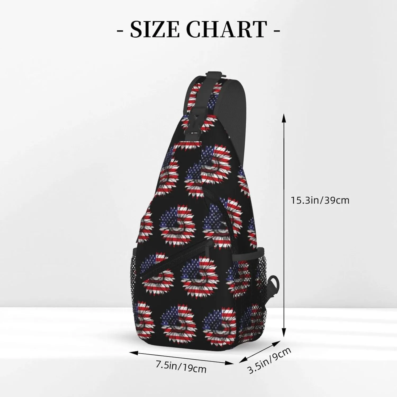 Sunflower American Flag Patriotic Crossbody Sling Bag Chest Bags Casual Shoulder Backpack Sport Fanny Pack Gym Diagonally Daypack with Adjustable Strap for Running