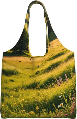 Sunlit Meadows Print Canvas Tote Bag for Women, Large Capacity Casual Shoulder Handbags for Work Travel Shopping