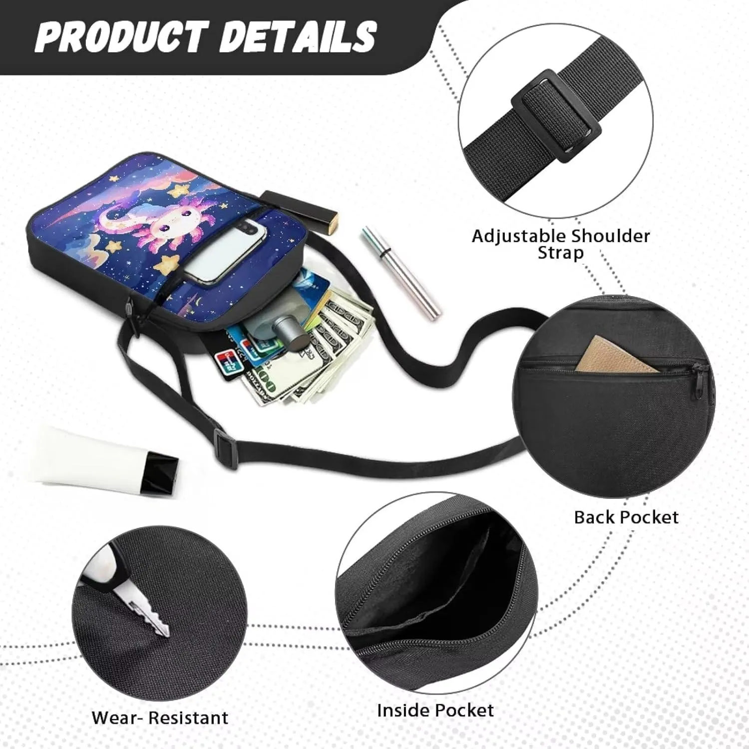 Suobstales Small Crossbody Bag for Women Men, Mini Messenger Bag Shoulder Bag Sling Bag with Zipper Pocket for Phone Passport