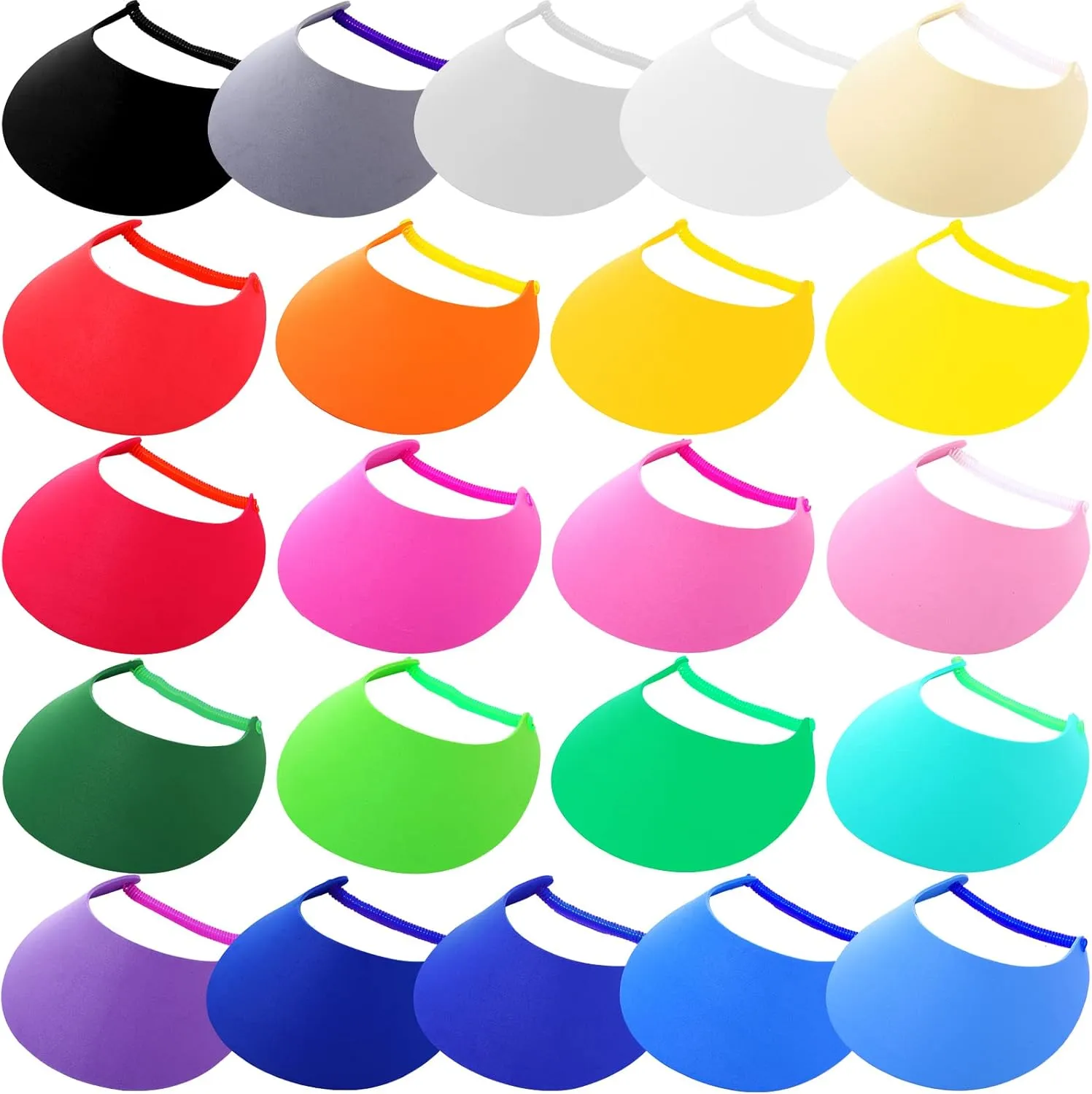 Sureio 22 Pcs Adjustable Sun Visors for Women Golf Sun Visor Hat Tennis Elastic Foam Visors Bulk for Ladies Men Outdoors